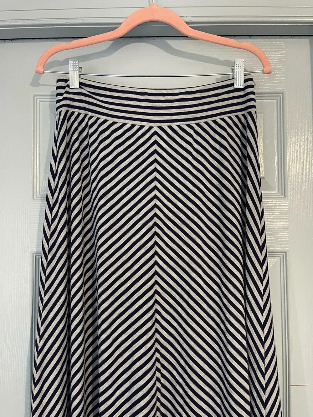 Faded Glory Navy & Gray Striped Handkerchief Hem Maxi Skirt